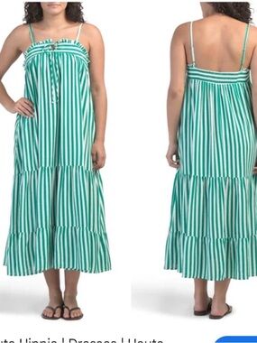 Haute Hippie Green and White Striped Maxi Dress